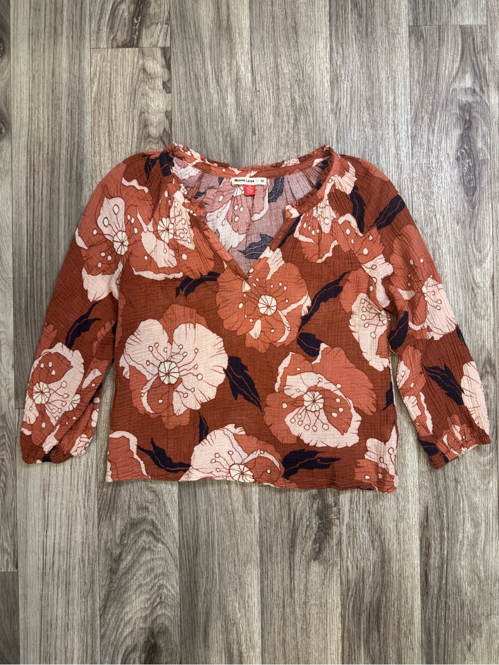 Marine Layer Women’s XS Floral Gauze Blouse 100% Cotton Boho Peasant Top